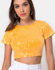 Immagine di Tindy Crop Top in tangerino con paillettes trasparenti