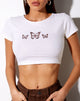 Immagine di Tindy Crop Top in avorio con triplo ricamo a farfalla