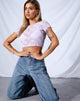 Immagine di Tiney Crop Tee in maglia lilla Daisy White Flock