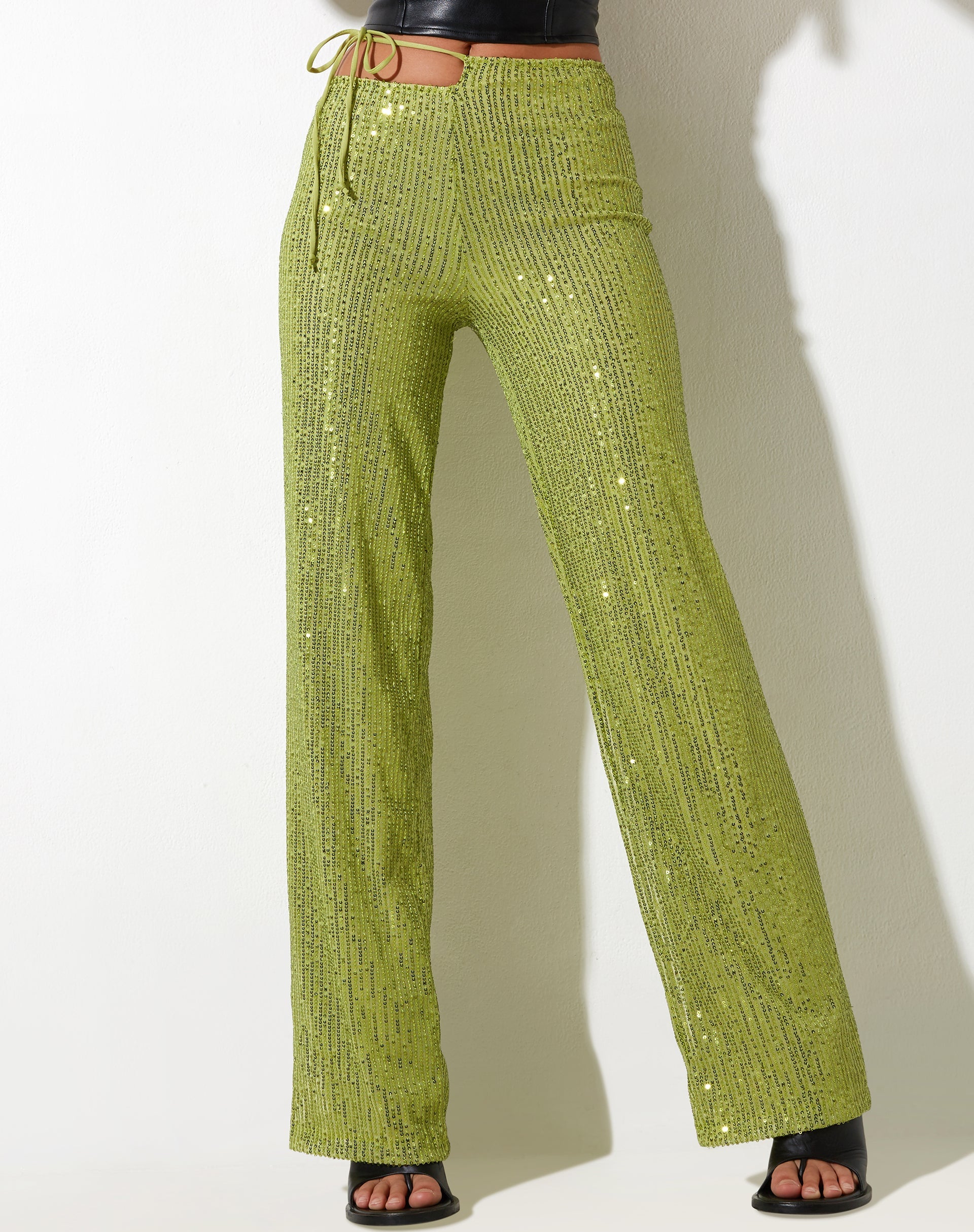 Immagine dei pantaloni Sanju in Drape Sequin Verde Lime