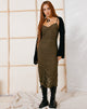 immagine di Dulcia Ruched Mesh Midi Dress in Green Leaf