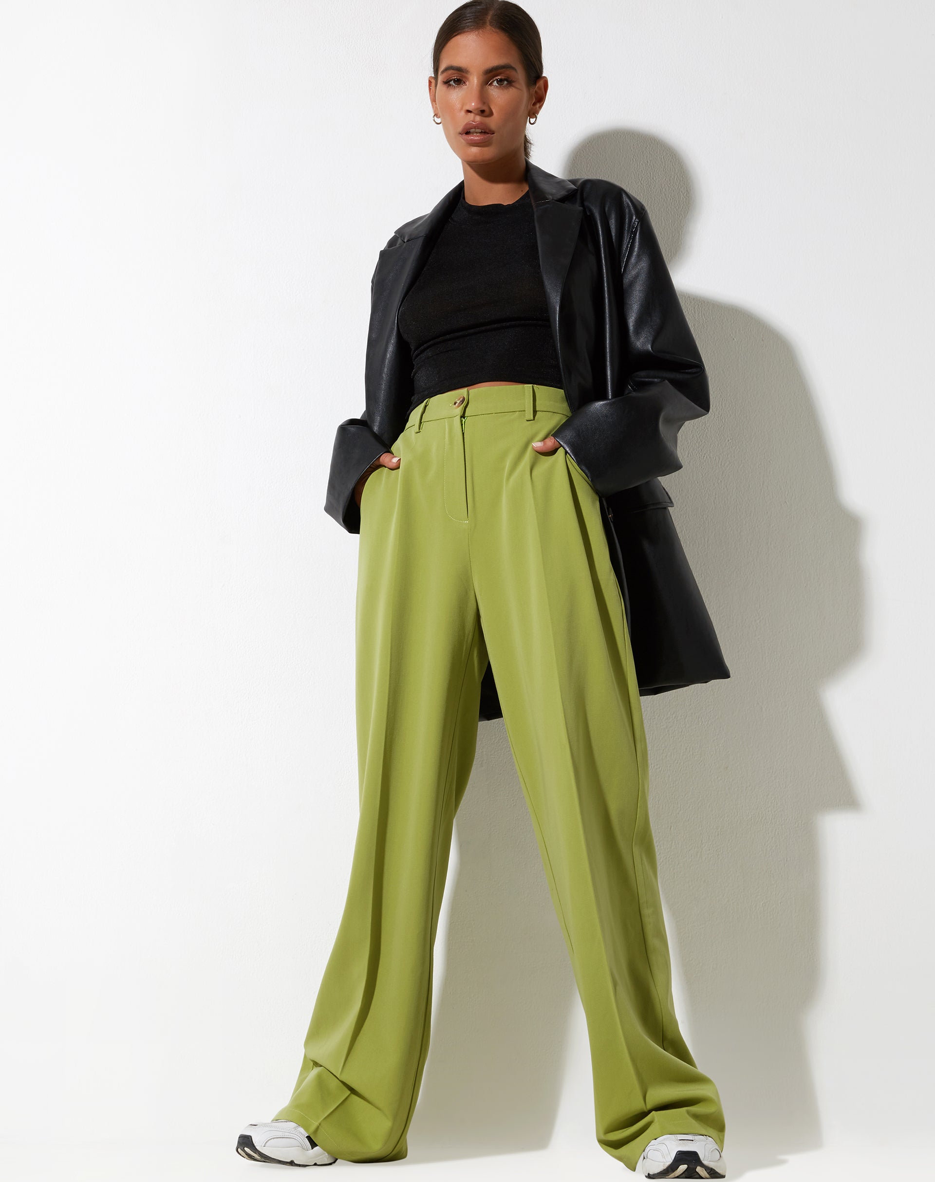 immagine di Abba Pantaloni a gamba dritta in verde mela sartoriale