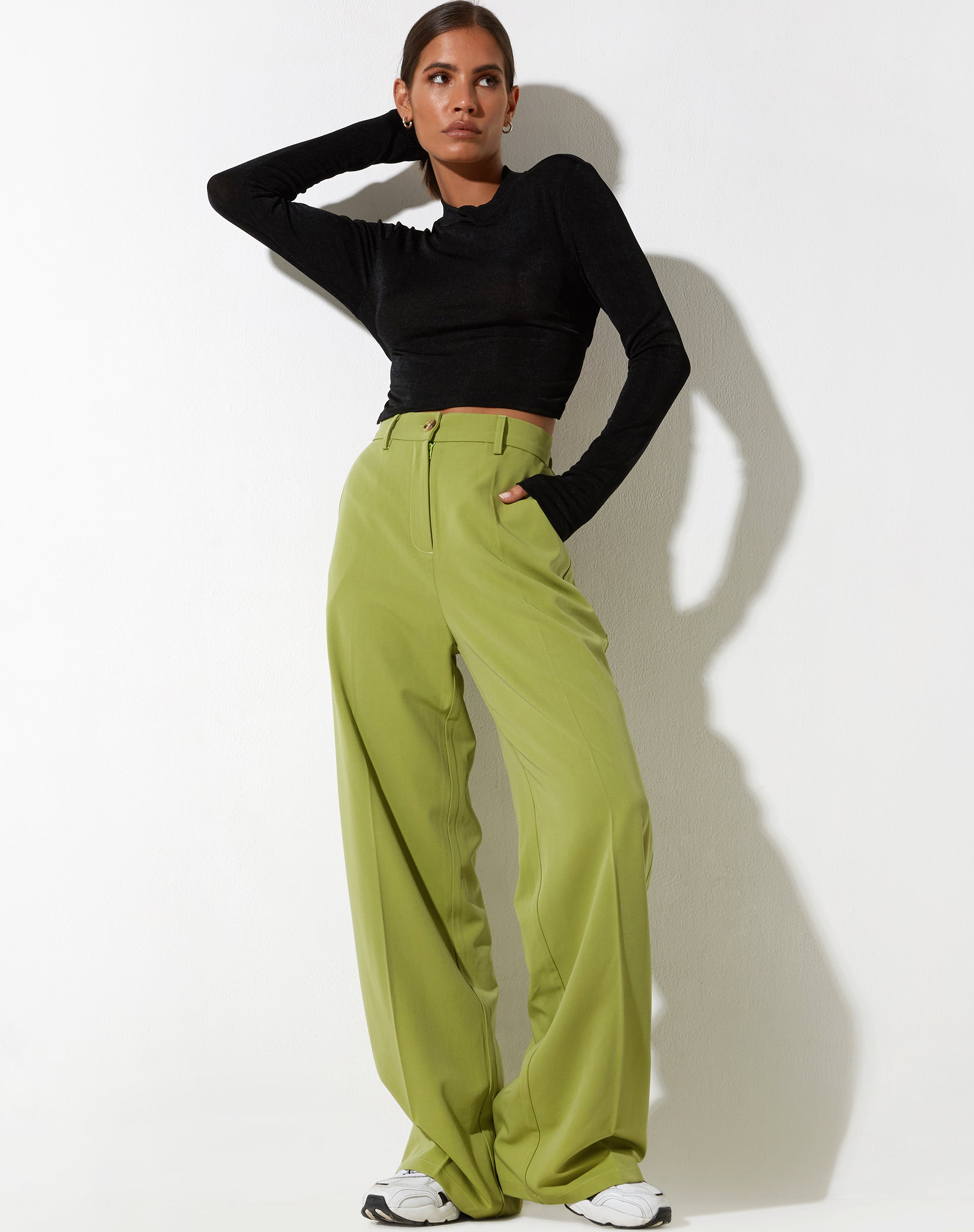 immagine di Abba Pantaloni a gamba dritta in verde mela sartoriale