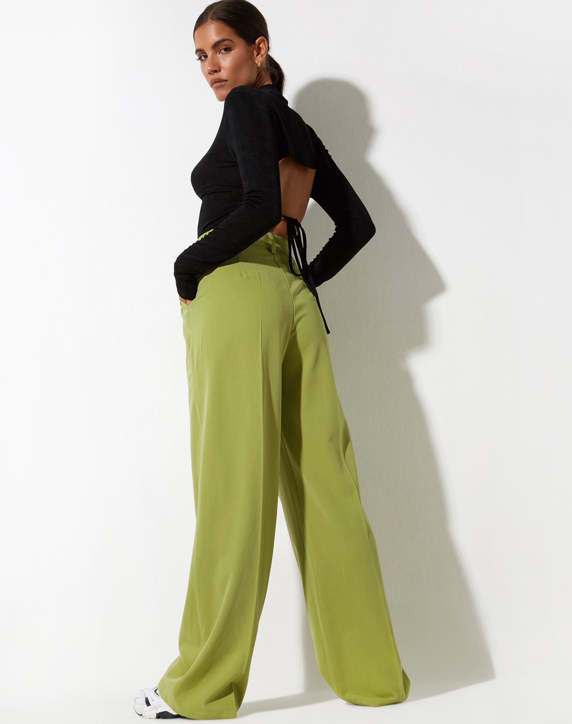 immagine di Abba Pantaloni a gamba dritta in verde mela sartoriale