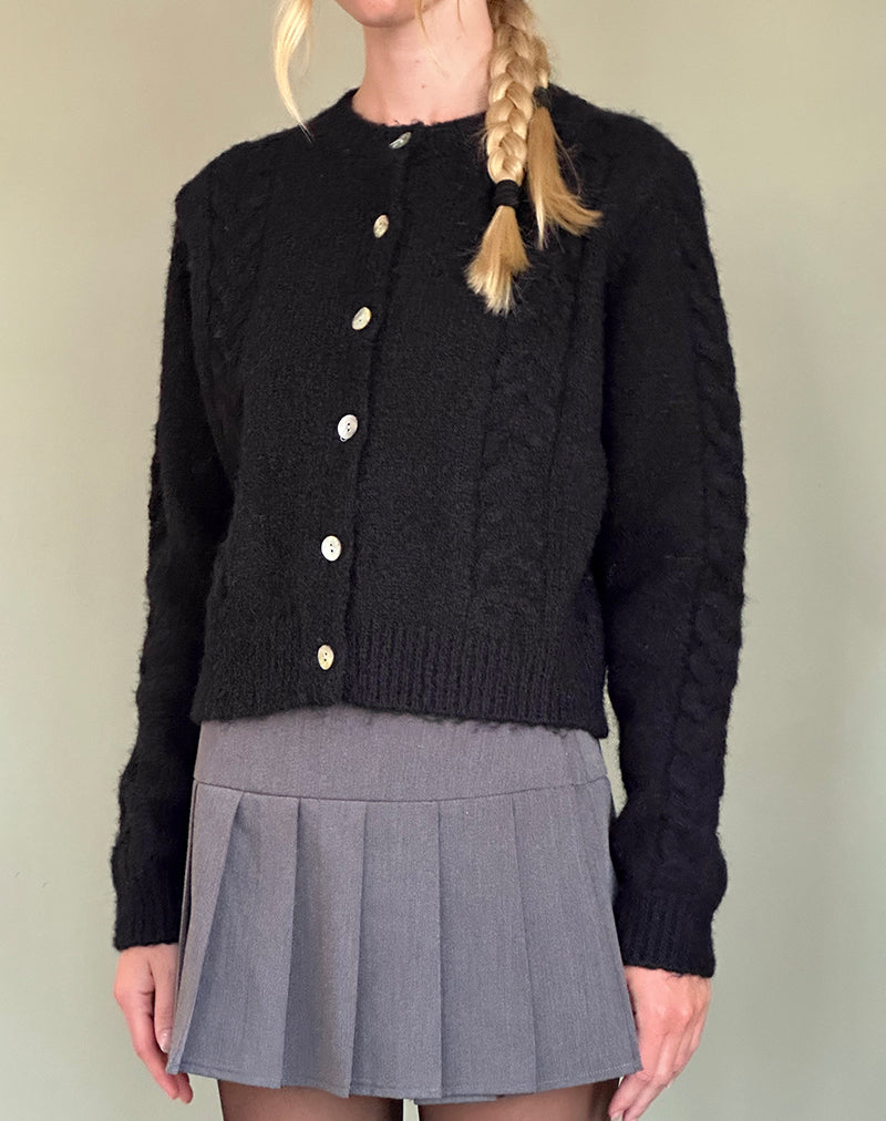 Immagine di Abelia, cardigan in maglia a cavi in nero