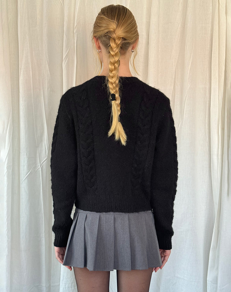 Immagine di Abelia, cardigan in maglia a cavi in nero