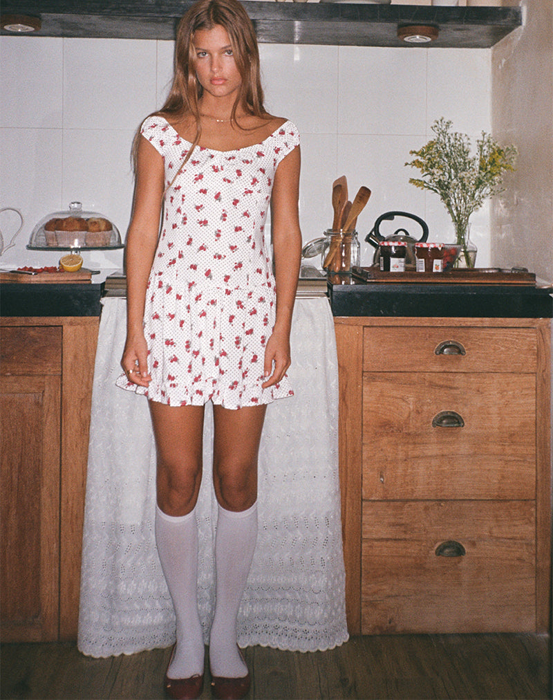 Immagine di Aca Bardot Mini Dress in White Rose Polka