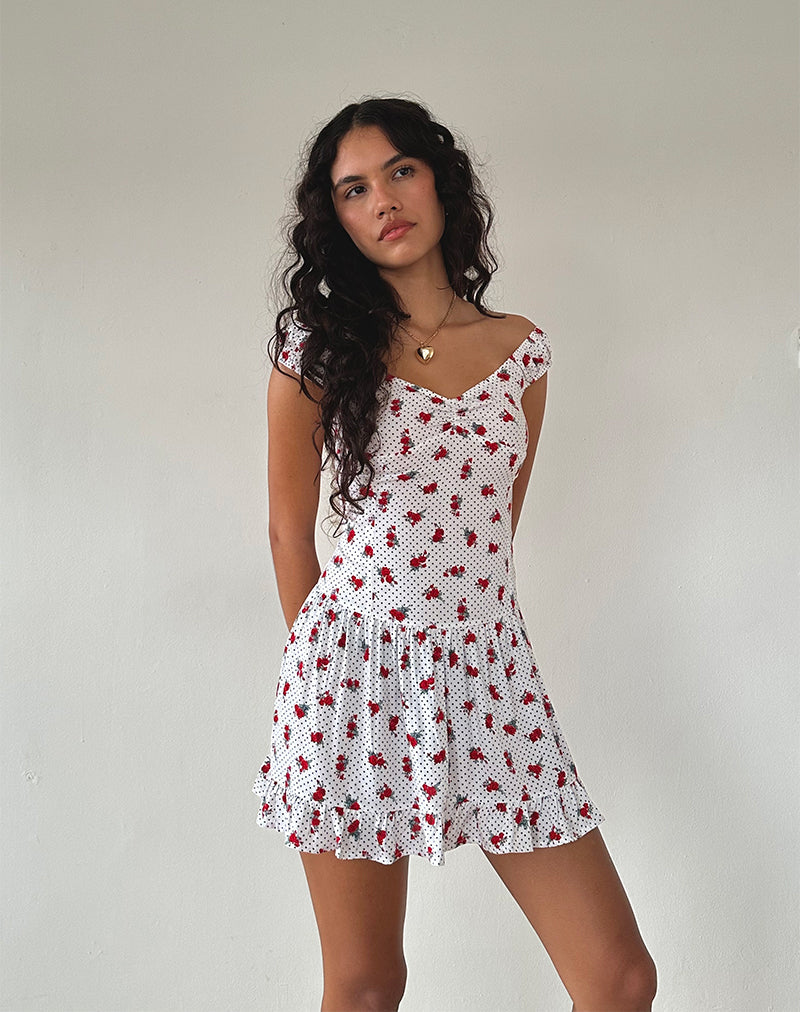 Immagine di Aca Bardot Mini Dress in White Rose Polka