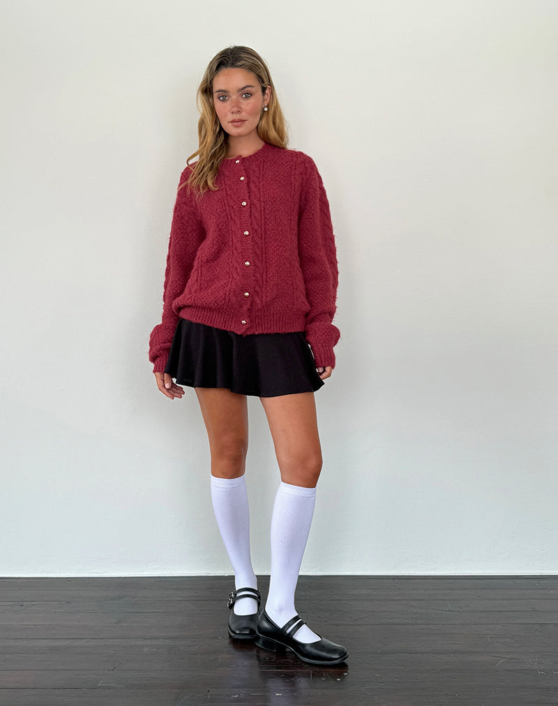 Immagine del cardigan Aceso in maglia a spazzola borgogna
