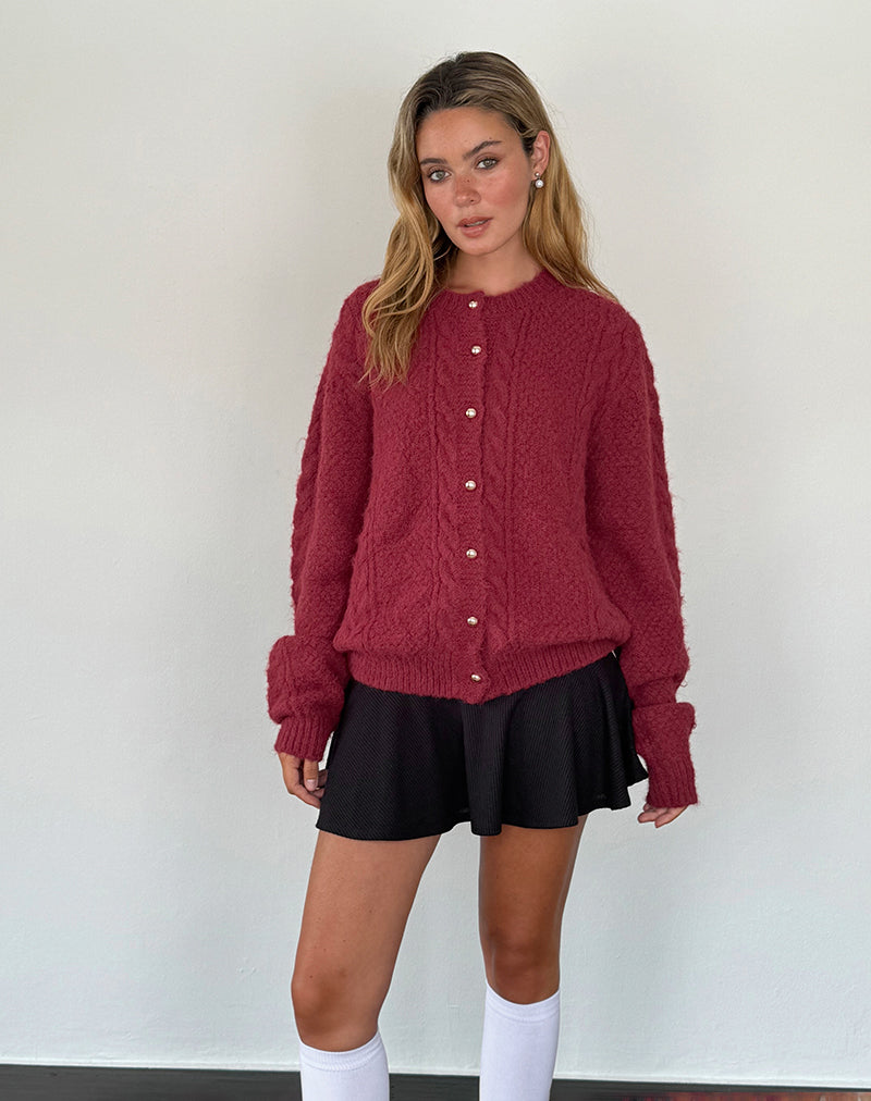 Immagine del cardigan Aceso in maglia a spazzola borgogna
