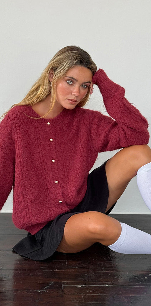 Immagine del cardigan Aceso in maglia a spazzola borgogna