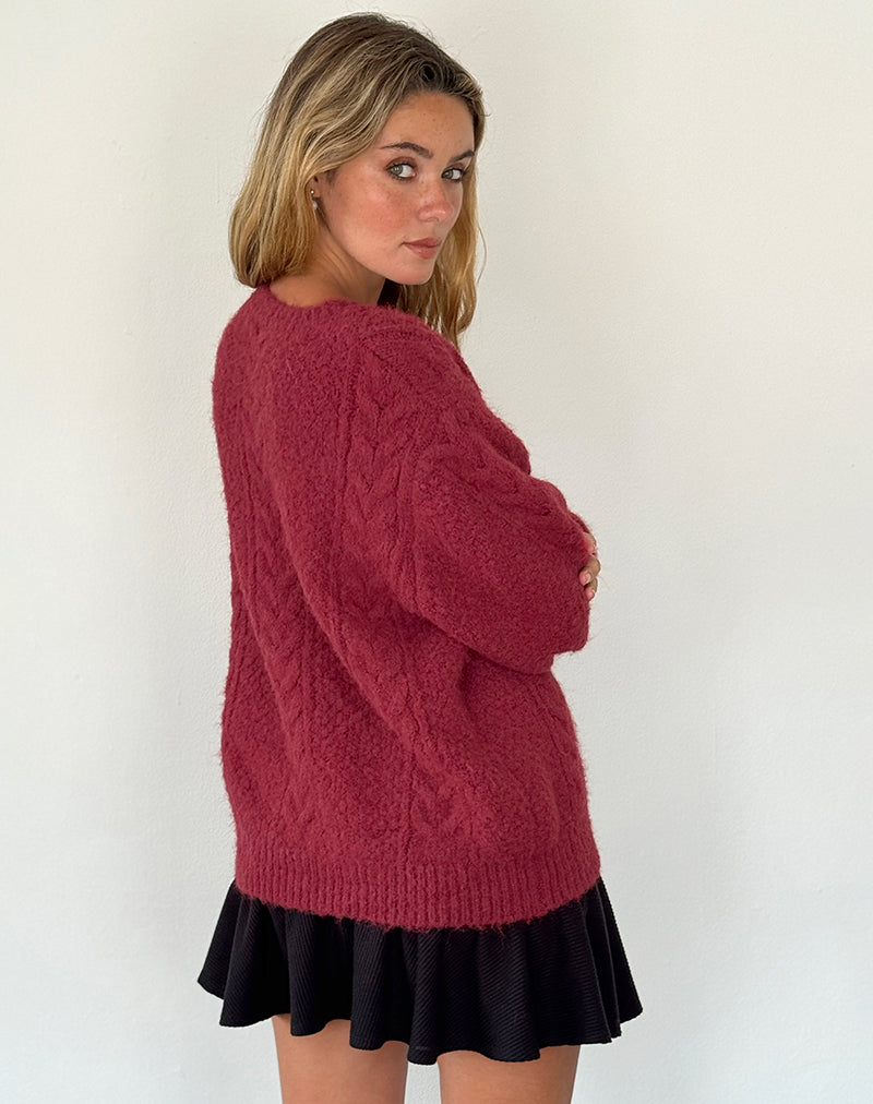 Immagine del cardigan Aceso in maglia a spazzola borgogna