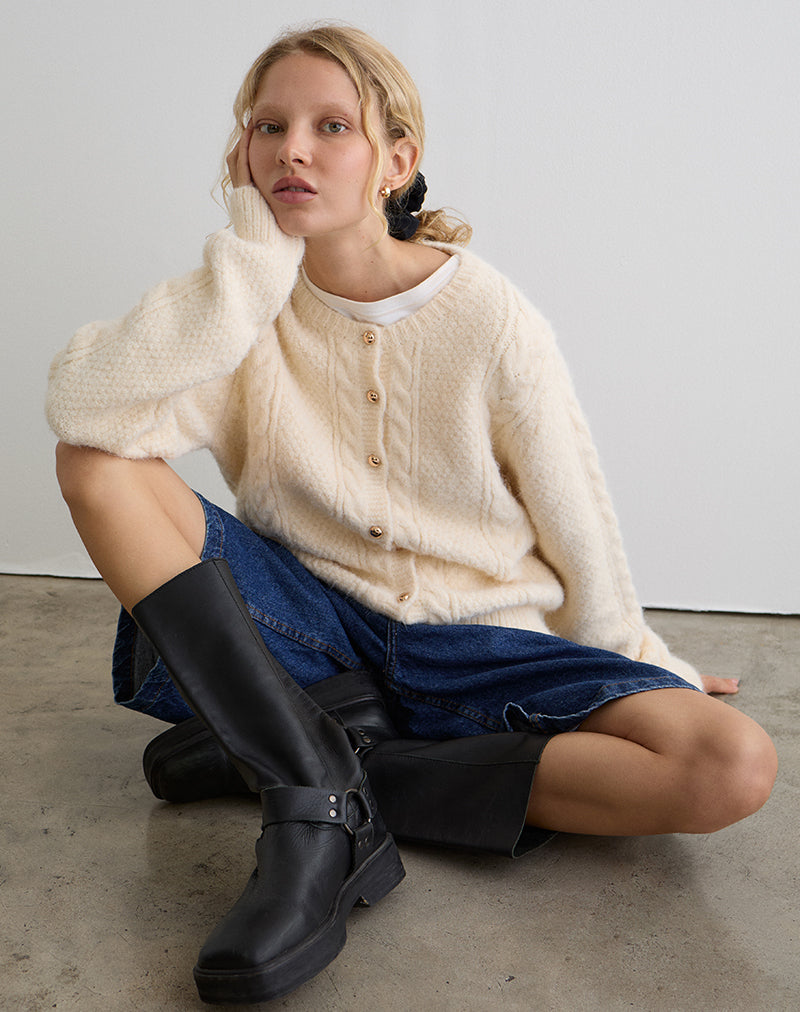 Cardigan Aceso in maglia a spazzole avorio
