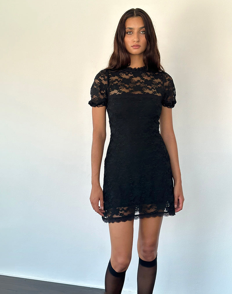 Immagine di Adele Mini Tea Dress in pizzo nero Jasmine