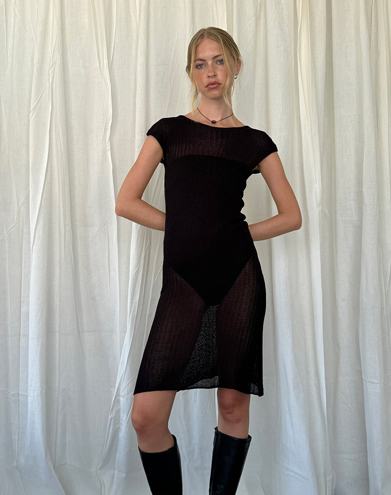 Vestito midi Adeline in maglia a coste larghe nero
