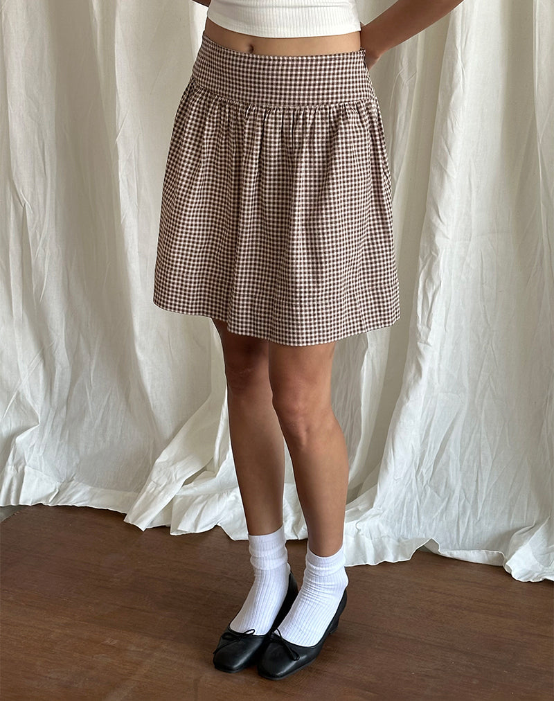 Gonna Adinda in Mini Gingham Marrone