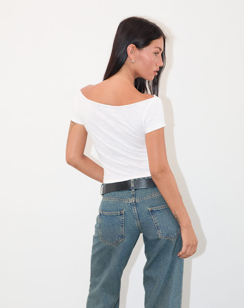 Immagine di Adrian Off Shoulder Tee in Slub Avorio