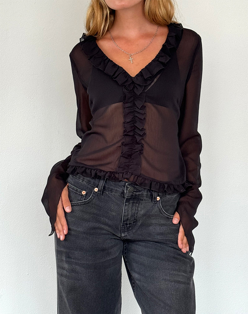 Adriana Top con volant in chiffon nero