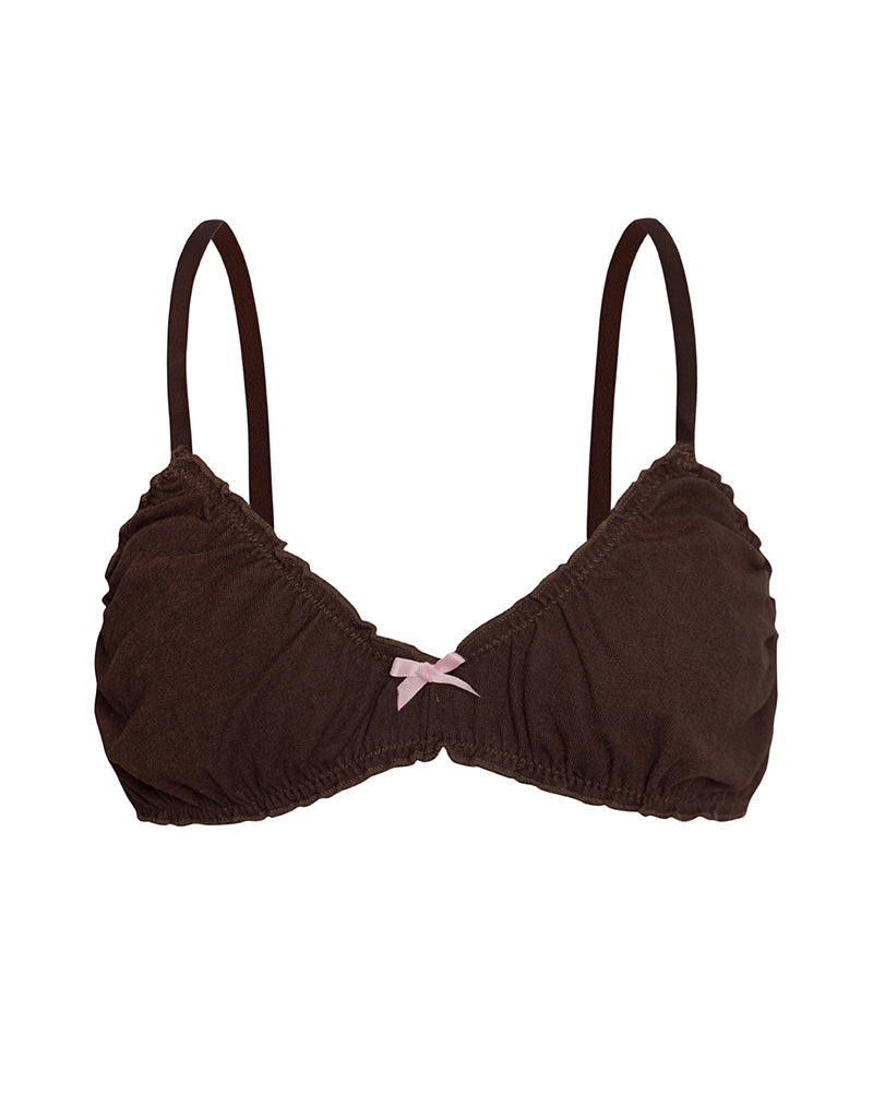 Immagine del reggiseno Laina in jersey cioccolato con fiocco rosa