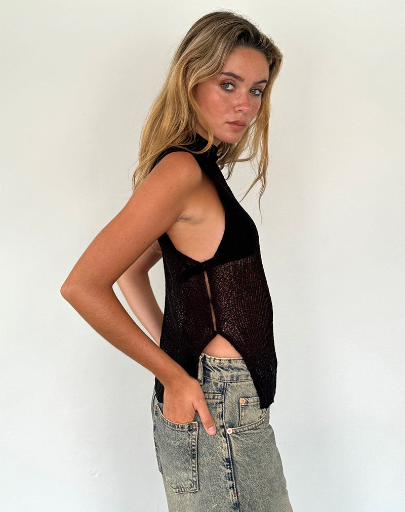 Immagine di Agnes Canotta senza maniche in maglia trasparente, nero