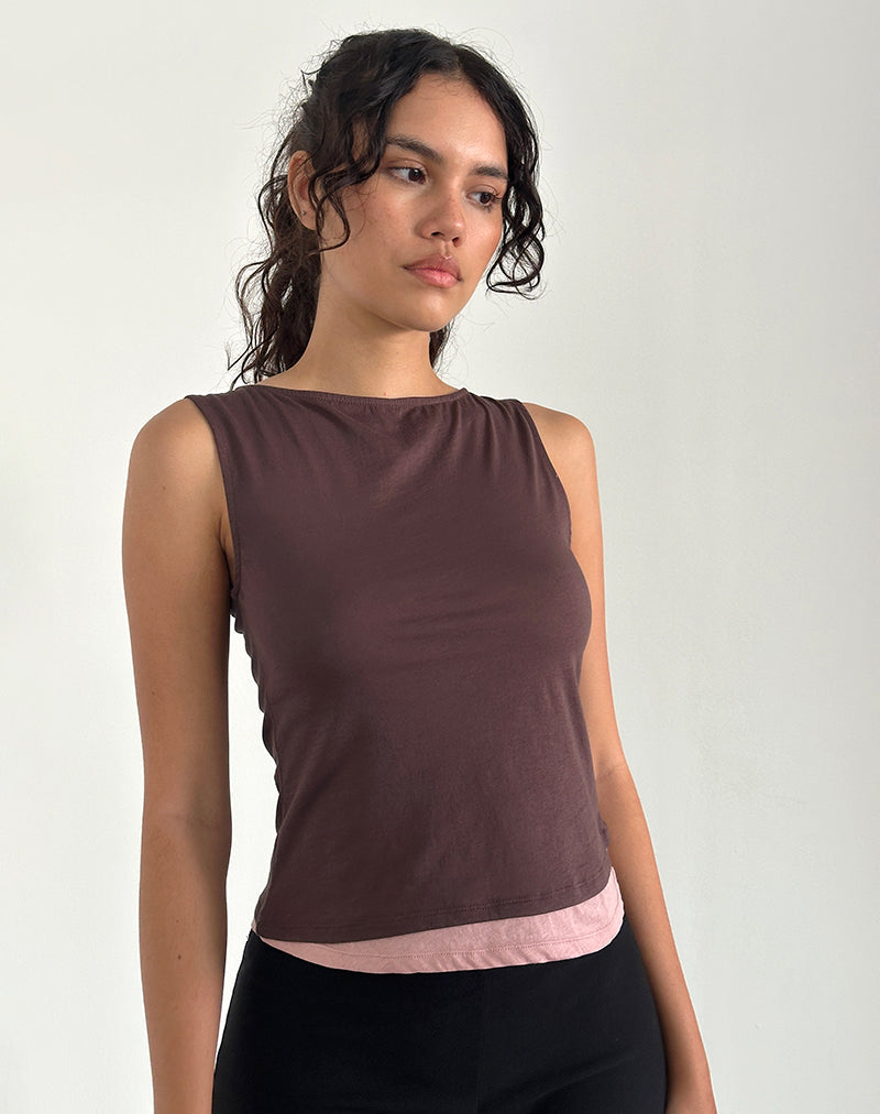 Immagine di Aida Top in tessuto di mogano profondo con Pink Lady