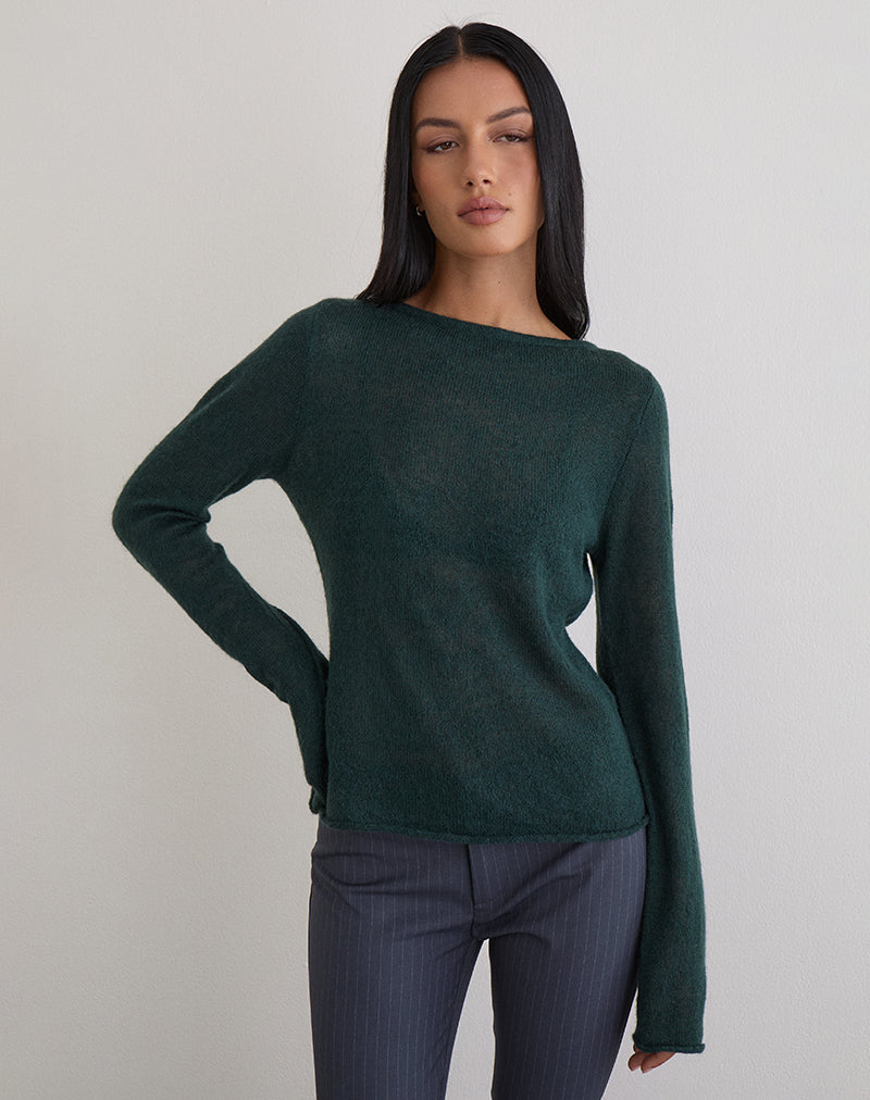 Top Aika in maglia trasparente verde scuro