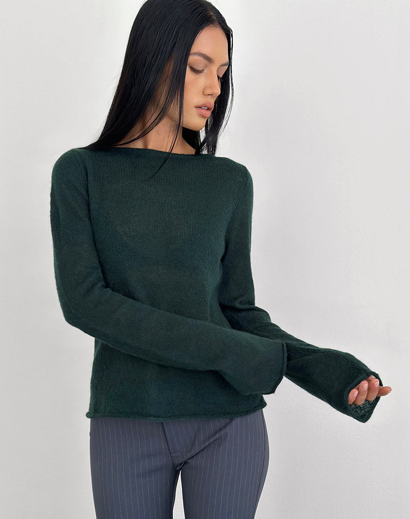 Top Aika in maglia trasparente verde scuro