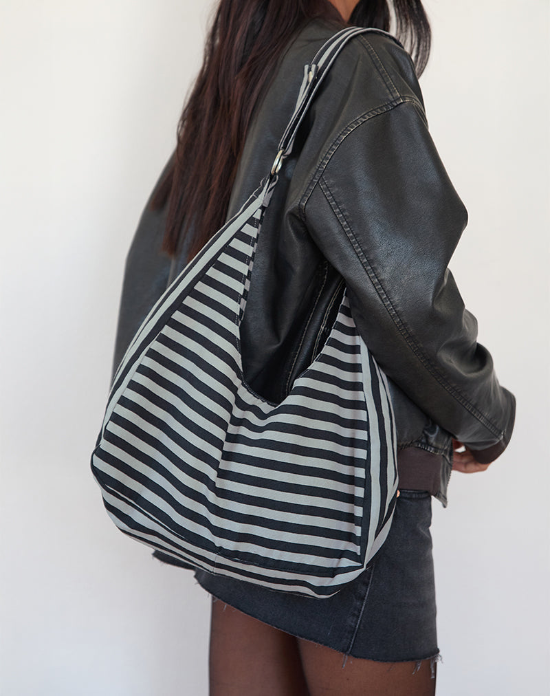 Borsa Aimi a righe grigie e nere