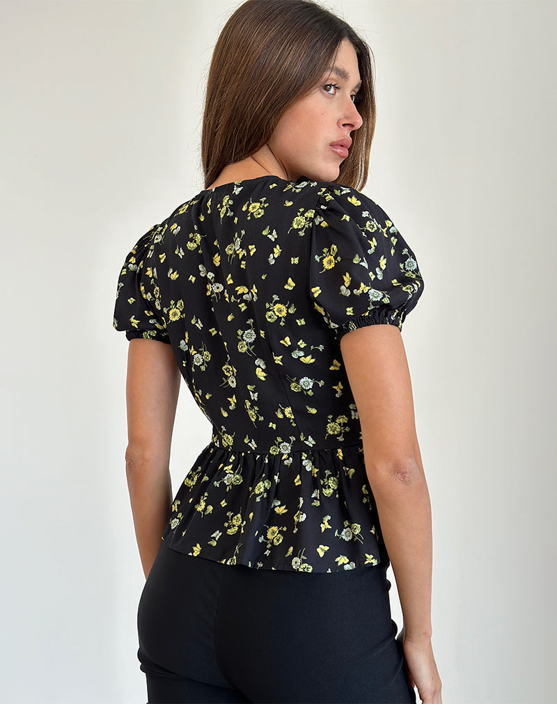 Immagine della blusa Ajasi in nero limone e lime