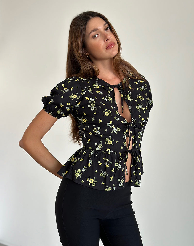 Immagine della blusa Ajasi in nero limone e lime