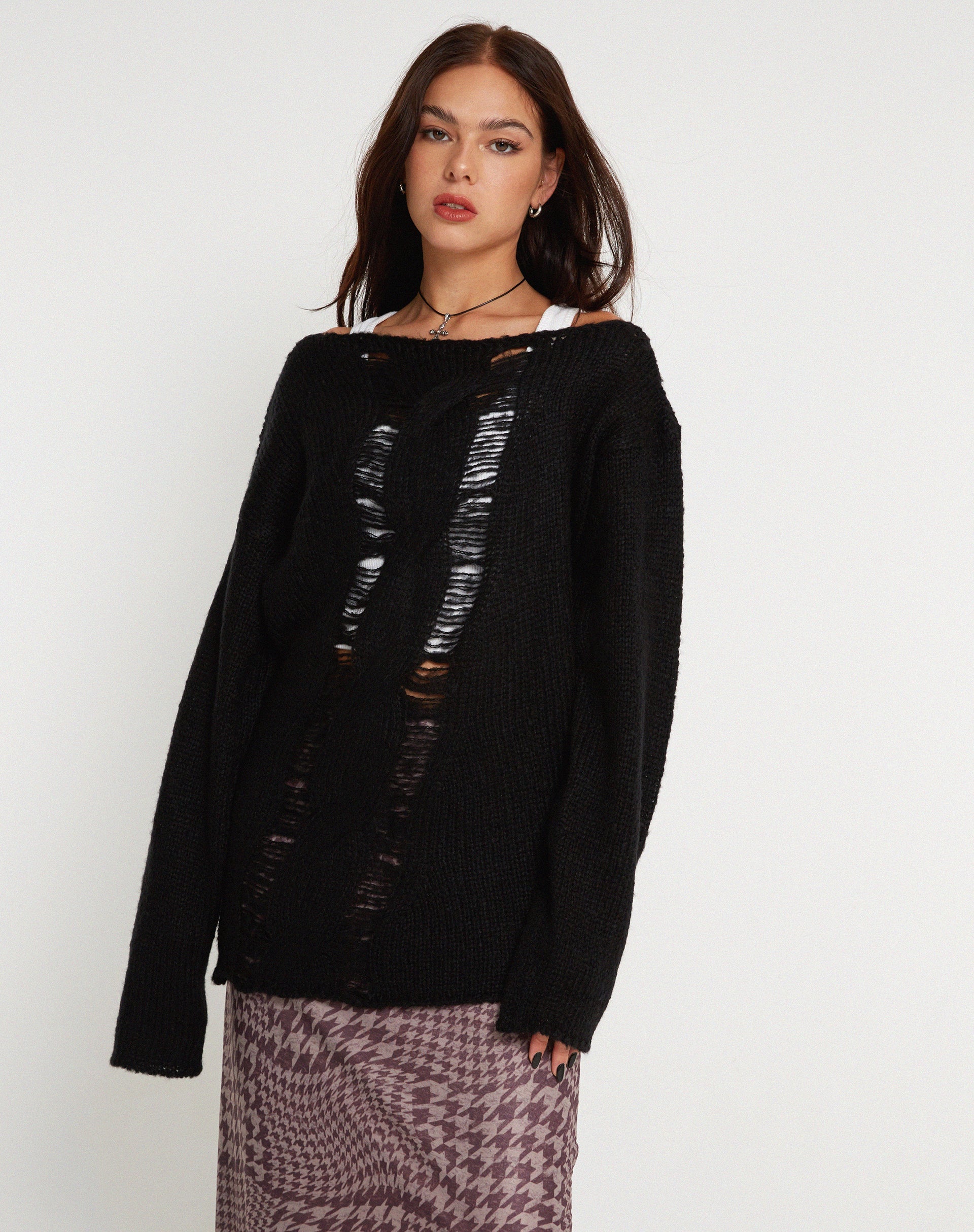 immagine di Akohara Laddered Knitted Top in nero