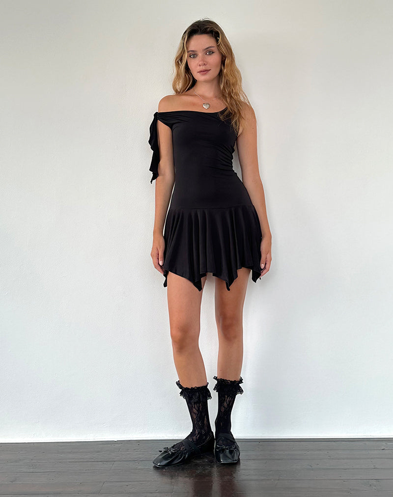 Immagine di Alba Midi Asymmetric Ruffle Dress in Black