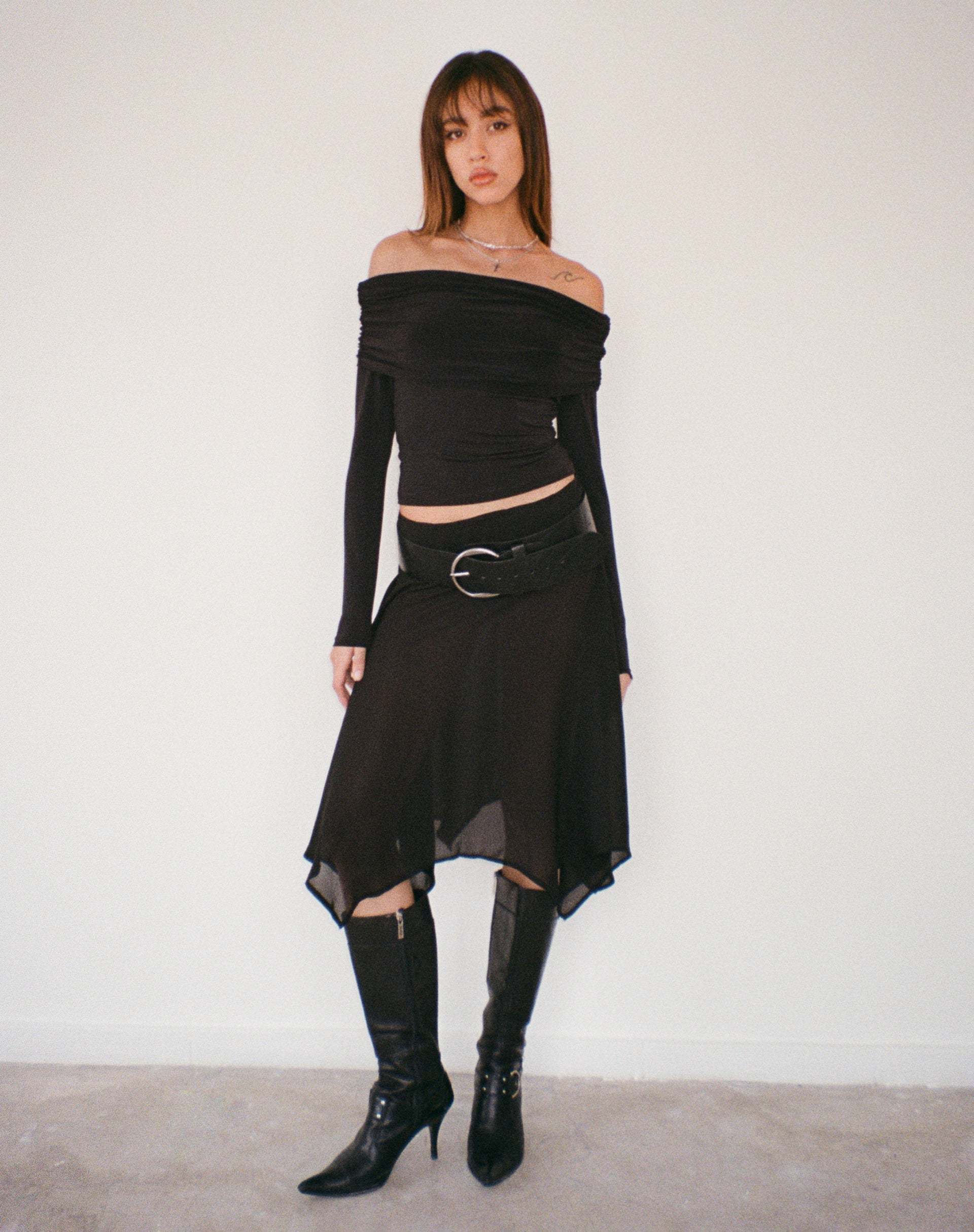 Immagine di Albertha Gonna midi in chiffon Nero