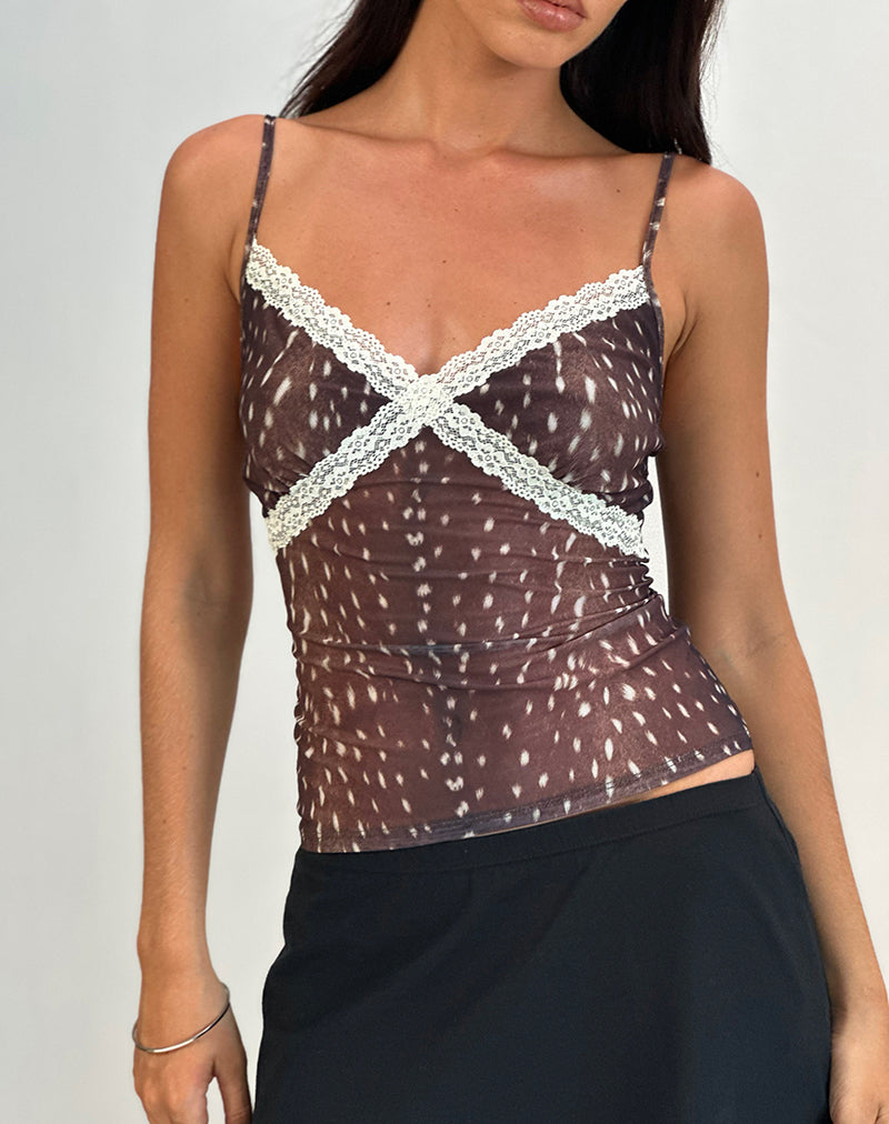 Alcesta Cami Top in rete con stampa cervo marrone