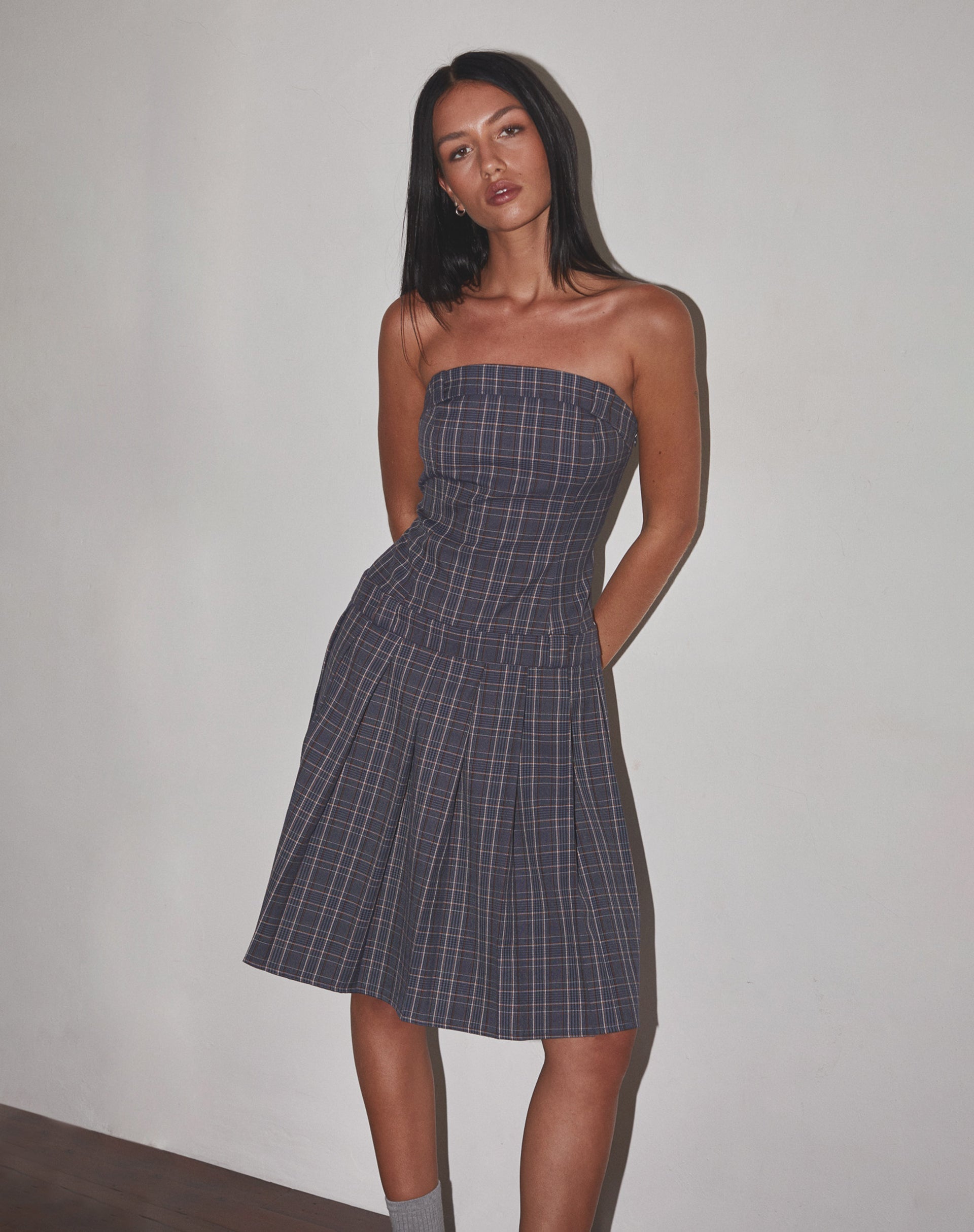 Immagine di Aldari Abito Midi a fascia Sartoriale Navy Check