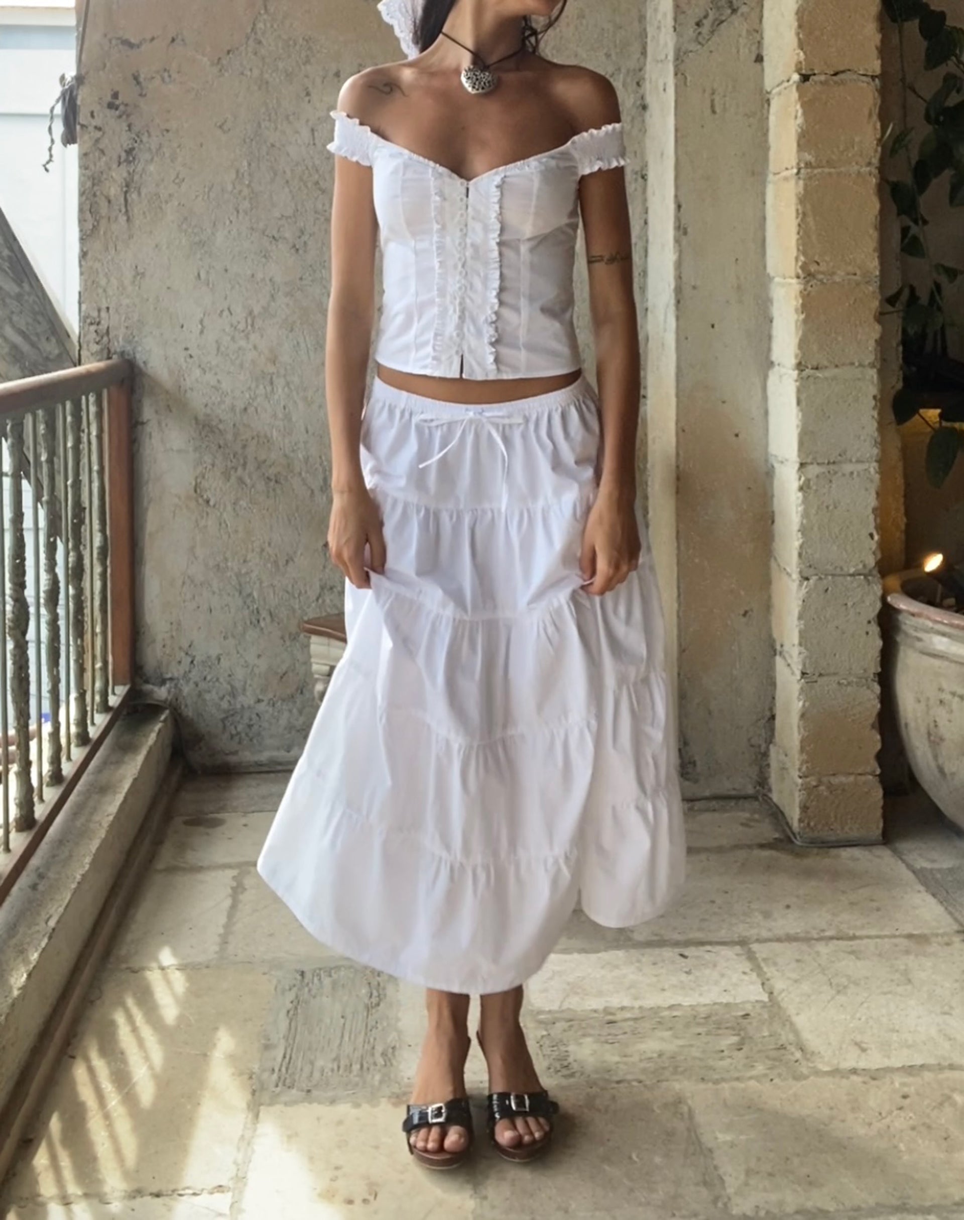 Immagine di Izumi Gonna midi a pieghe in popeline bianco