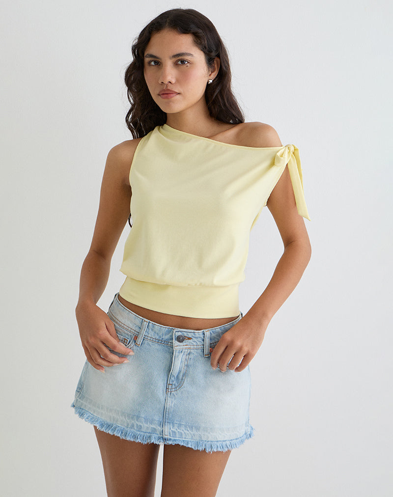 Aleyah - T-shirt a tracolla con cravatta, limone