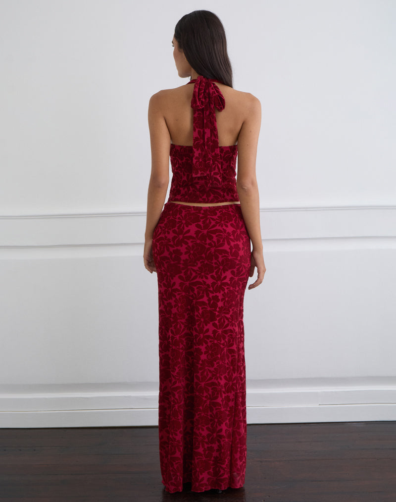 Immagine di Alfreda Maxi gonna in rete floccata Fiore di ciliegia