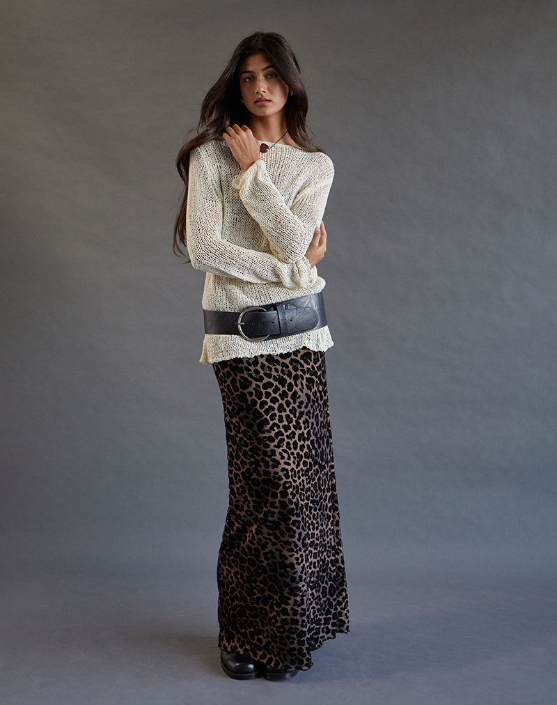 Maxi gonna Alfreda in maglia floccata Rar Leopard