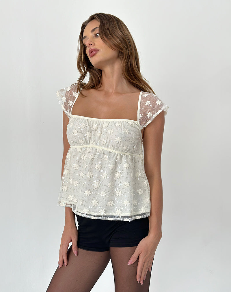Immagine di Aloysia Top in pizzo con paillettes Avorio