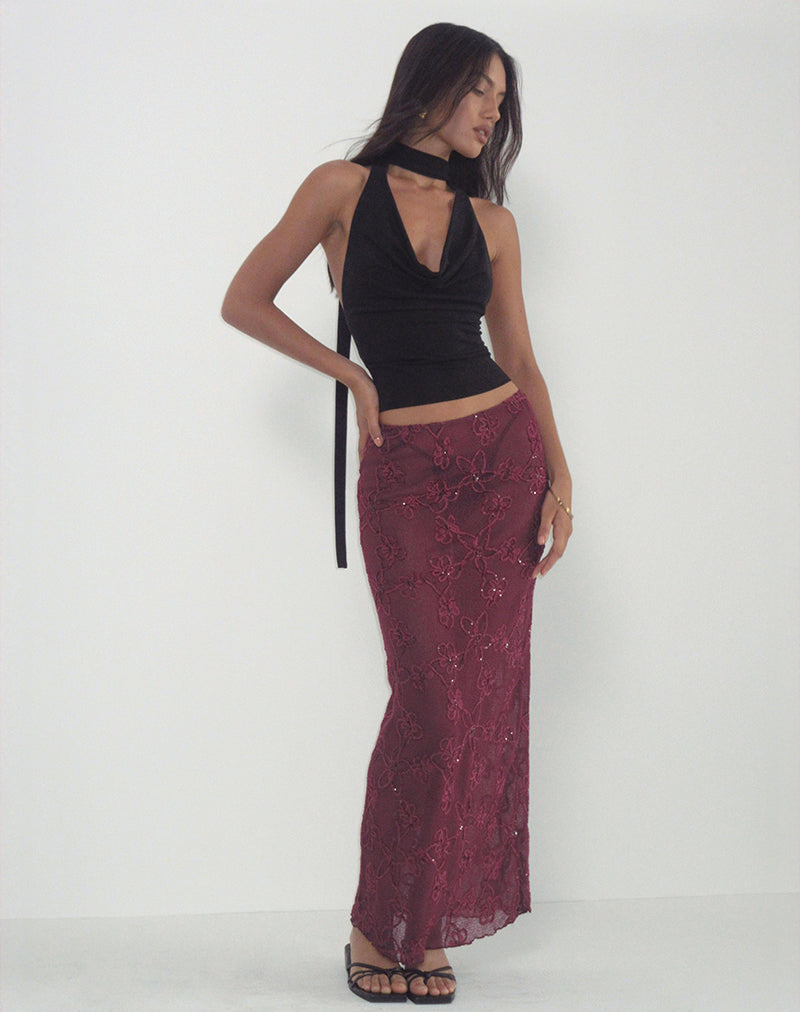 Immagine di Alphia Maxi gonna in maglia di paillettes Borgogna