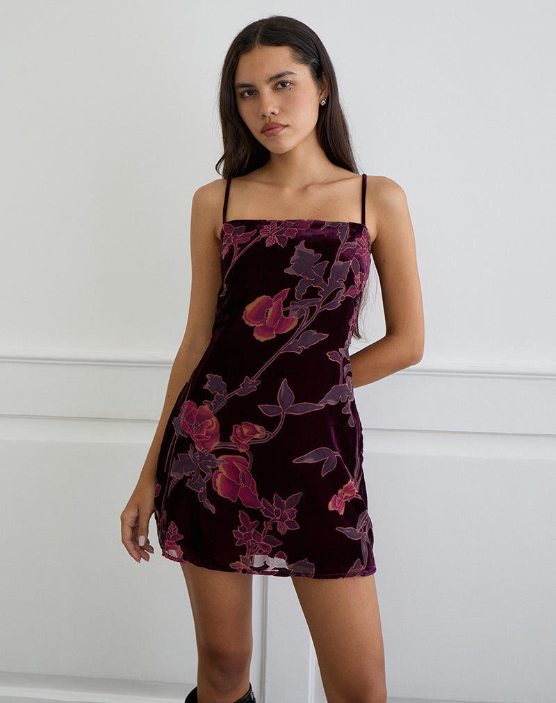 Immagine di Alvana Mini Dress in Floral Devore Burgundy