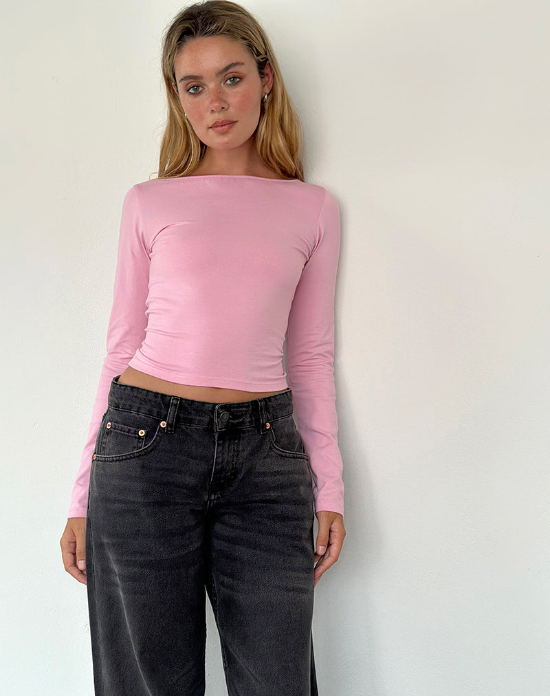 Top Amabon a maniche lunghe in rosa fenicottero