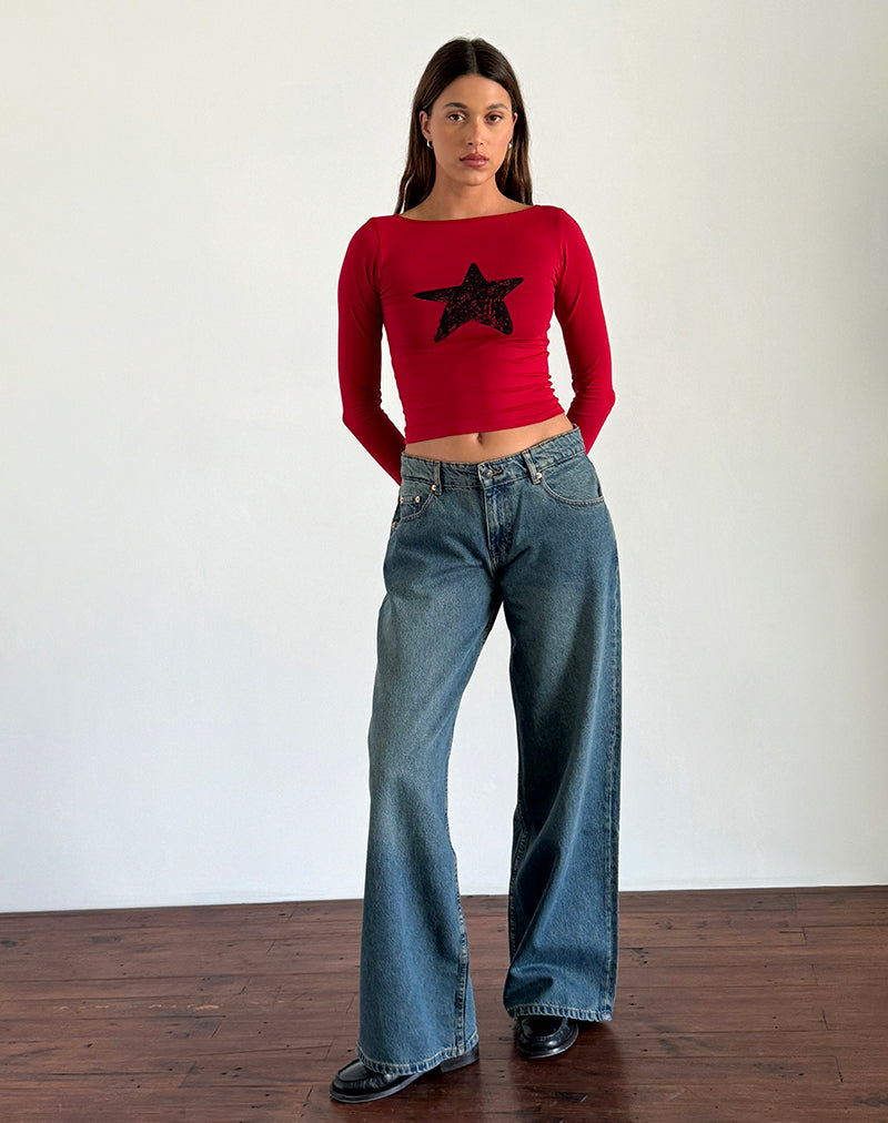 Immagine di Amabon Top a maniche lunghe in rosso adrenalinico con stella nera