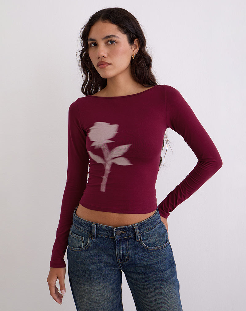 Immagine di Amabon Top a manica lunga in borgogna Blurred Rose