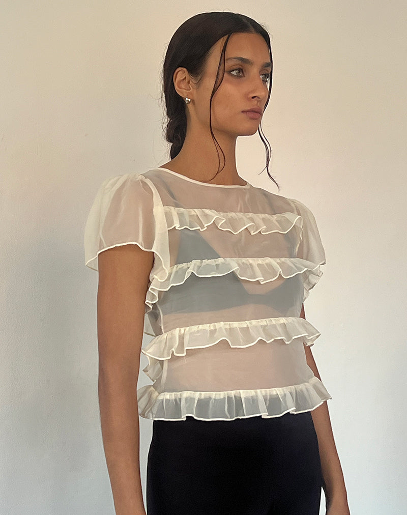 Immagine di Amarissa Top con volant in chiffon avorio