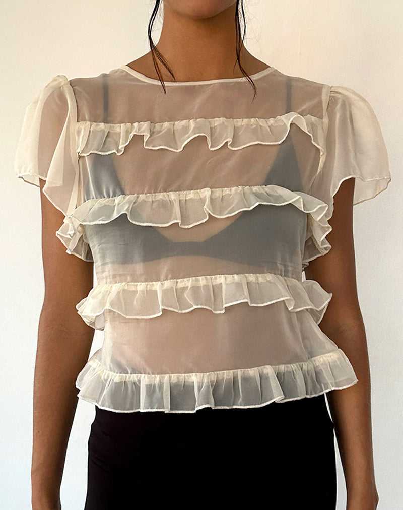 Top con volant Amarissa in chiffon avorio