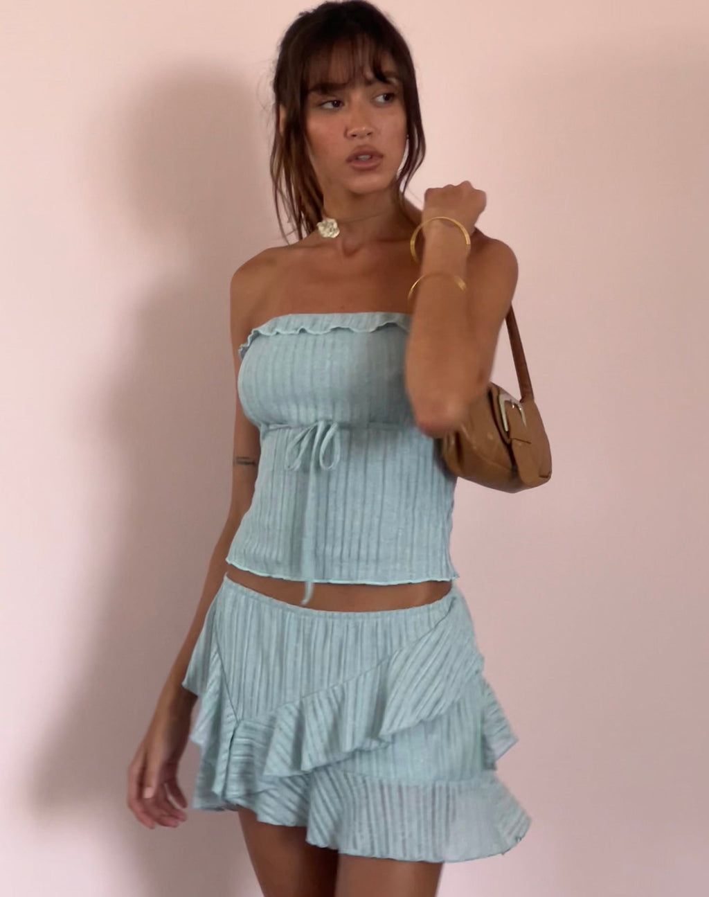 Anis - Mini gonna con orlo a balze in blu polvere