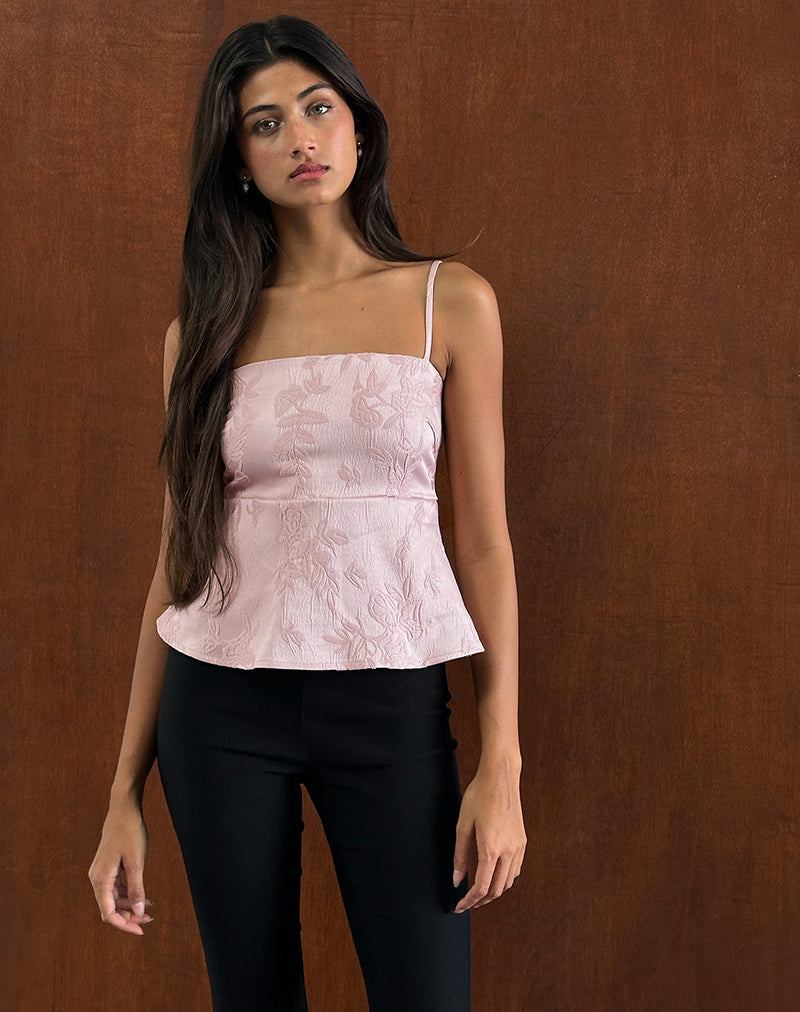 Immagine di Amerta Cami Top in raso jacquard rosa baby