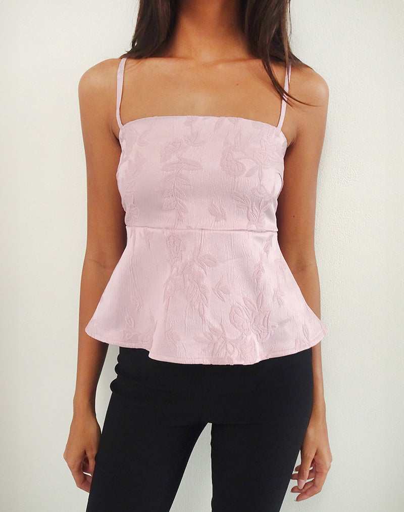 Amerta Cami Top in raso jacquard rosa baby